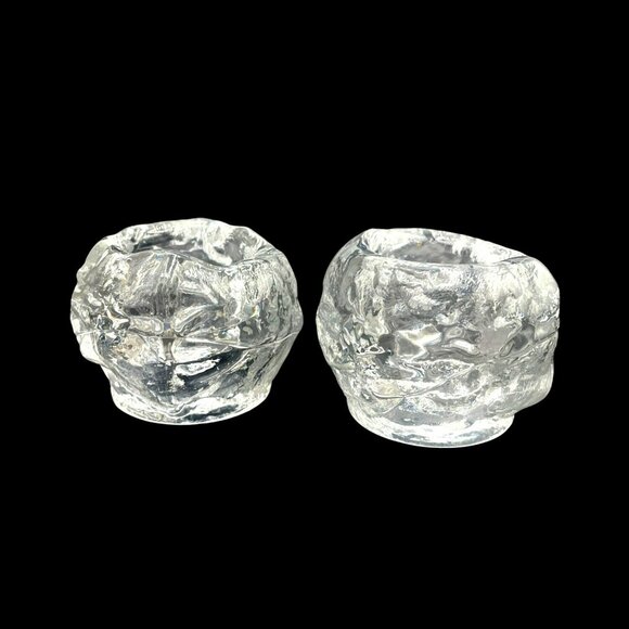 Pair Of Kosta Boda Crystal Snowball Votive Candleholders 3-Inch 3 Lbs Sweden Han - Picture 1 of 9